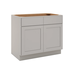 CNC Luxor Misty Grey 39" W 2 Drawer Double Door Base Cabinet W/ 1 Pullout Shelf