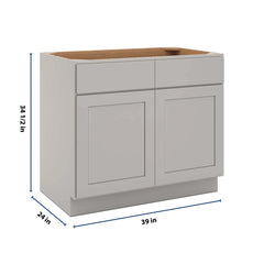 CNC Luxor Misty Grey 39" W 2 Drawer Double Door Base Cabinet W/ 1 Pullout Shelf