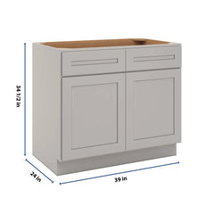 CNC Luxor 5-Piece Misty Grey 39" W 2 Drawer Double Door Base Cabinet W/ 1 Pullout Shelf