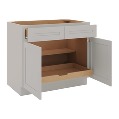 CNC Luxor 5-Piece Misty Grey 39" W 2 Drawer Double Door Base Cabinet W/ 1 Pullout Shelf