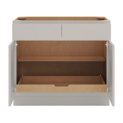 CNC Luxor Misty Grey 39" W 2 Drawer Double Door Base Cabinet W/ 1 Pullout Shelf