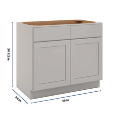 CNC Luxor Misty Grey 39" W 2 Drawer Double Door Base Cabinet W/ 2 Pullout Shelf