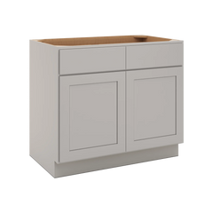 CNC Luxor Misty Grey 39" W 2 Drawer Double Door Base Cabinet W/ 2 Pullout Shelf