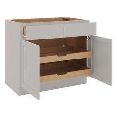 CNC Luxor Misty Grey 39" W 2 Drawer Double Door Base Cabinet W/ 2 Pullout Shelf