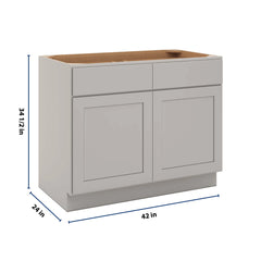 CNC Luxor Misty Grey 42" W 2 Drawer Double Door Base Cabinet W/ 1 Pullout Shelf