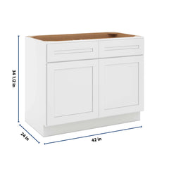 CNC Luxor 5-Piece White 42" W 2 Drawer Double Door Base Cabinet W/ 1 Pullout Shelf