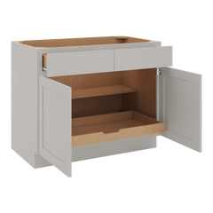 CNC Luxor Misty Grey 42" W 2 Drawer Double Door Base Cabinet W/ 1 Pullout Shelf
