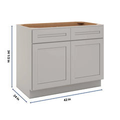 CNC Luxor 5-Piece Misty Grey 42" W 2 Drawer Double Door Base Cabinet W/ 2 Pullout Shelf
