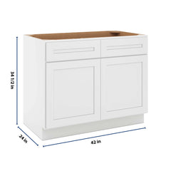 CNC Luxor 5-Piece White 42" W 2 Drawer Double Door Base Cabinet W/ 2 Pullout Shelf