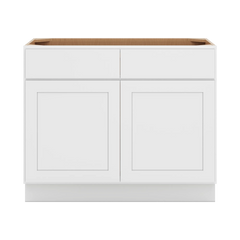 CNC Luxor White 42" W 2 Drawer Double Door Base Cabinet W/ 2 Pullout Shelf