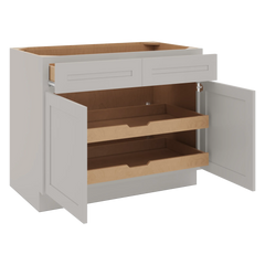 CNC Luxor 5-Piece Misty Grey 42" W 2 Drawer Double Door Base Cabinet W/ 2 Pullout Shelf