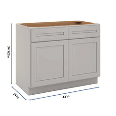 CNC Luxor 5-Piece Misty Grey 42" W 2 Drawer Double Door Base Cabinet