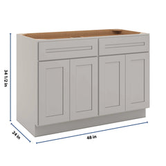 CNC Luxor 5-Piece Misty Grey 48" W 2 Drawer Four Door Base Cabinet W/ 2 Pullout Shelf