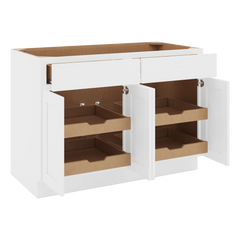 CNC Luxor White 48" W 2 Drawer Four Door Base Cabinet W/ 2 Pullout Shelf