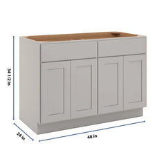 CNC Luxor Misty Grey 48" W 2 Drawer Four Door Base Cabinet W/ 4 Pullout Shelf