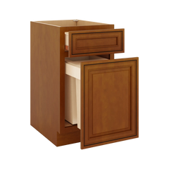 J&K Mocha Glazed K10 Base Waste Bin Pull-Out w/Two (2) Bin Cut-outs - 18" W