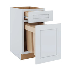 J&K White Shaker S8 Base Waste Bin Pull-Out w/Two (2) Bin Cut-outs - 18" W