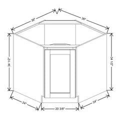 J&K Almond S2 Base Corner Diagonal w/With Round Lazy-Susan Tray - 36"W