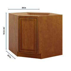 J&K Mocha Glazed K10 Base Corner Diagonal w/With Round Lazy-Susan Tray - 36"W