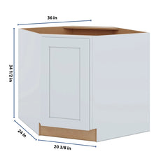 J&K White Shaker S8 Base Corner Diagonal w/With Round Lazy-Susan Tray - 36"W
