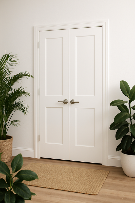 3/0x6/8 White Shaker 2-Panel Solid Core Primed MDF Prehung Interior French Door