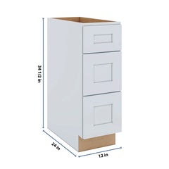 J&K White Shaker S8 Base w/3 Drawers - 12" W