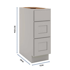 CNC Luxor Misty Grey 12" W X 32 1/2" H 3 Drawer Base Cabinet