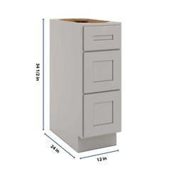 CNC Luxor 5-Piece Misty Grey 12" W 3 Drawer Base Cabinet