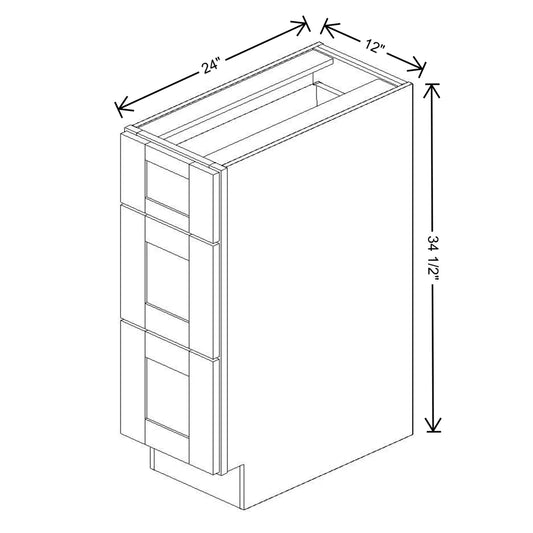Fabuwood Quest Metro Frost 12" W X 34 1/2" H X 24" D  3 Drawer Base Cabinet