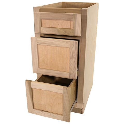 Kitchen Drawer Base Cabinet | Unfinished Poplar | Shaker Style | 15 in. | 3 Drawers