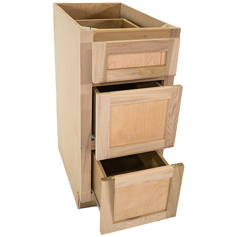 Kitchen Drawer Base Cabinet | Unfinished Poplar | Shaker Style | 15 in. | 3 Drawers