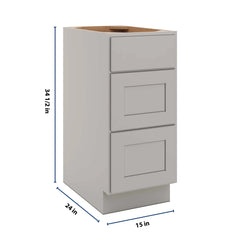 CNC Luxor Misty Grey 15" W 3 Drawer Base Cabinet