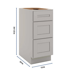 CNC Luxor 5-Piece Misty Grey 15" W 3 Drawer Base Cabinet