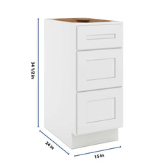 CNC Luxor 5-Piece White 15" W 3 Drawer Base Cabinet