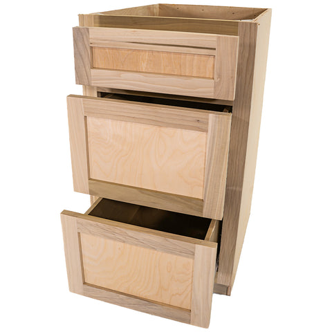 Kitchen Drawer Base Cabinet | Unfinished Poplar | Shaker Style | 18 in. | 3 Drawer