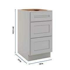 CNC Luxor 5-Piece Misty Grey 18" W 3 Drawer Base Cabinet