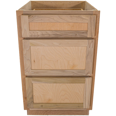 Kitchen Drawer Base Cabinet | Unfinished Poplar | Shaker Style | 21 in | 3 Drawer