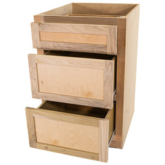 Kitchen Drawer Base Cabinet | Unfinished Poplar | Shaker Style | 21 in | 3 Drawer