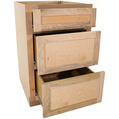 Kitchen Drawer Base Cabinet | Unfinished Poplar | Shaker Style | 21 in | 3 Drawer