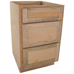 Kitchen Drawer Base Cabinet | Unfinished Poplar | Shaker Style | 21 in | 3 Drawer