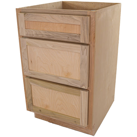 Kitchen Drawer Base Cabinet | Unfinished Poplar | Shaker Style | 21 in | 3 Drawer