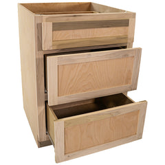 Kitchen Drawer Base Cabinet | Unfinished Poplar | Shaker Style | 24 in | 3 Drawer