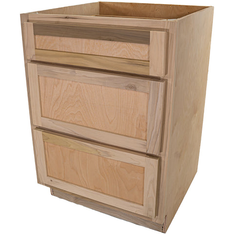 Kitchen Drawer Base Cabinet | Unfinished Poplar | Shaker Style | 24 in | 3 Drawer