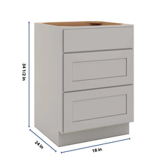 CNC Luxor Misty Grey 24" W 3 Drawer Base Cabinet