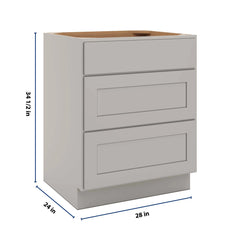 CNC Luxor Misty Grey 27" W 3 Drawer Base Cabinet