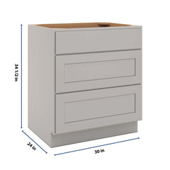 CNC Luxor Misty Grey 30" W 3 Drawer Base Cabinet