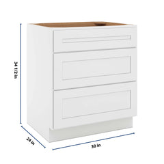 CNC Luxor 5-Piece White 30" W 3 Drawer Base Cabinet