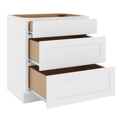 CNC Luxor White 30" W 3 Drawer Base Cabinet