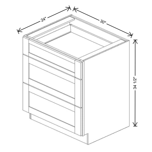 Fabuwood Value Premium Hallmark Frost 30" W X 34 1/2" H X 24" D 3 Drawer Base Cabinet