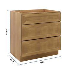 J&K Butterscotch B8 Base w/3 Drawers - 33" W
